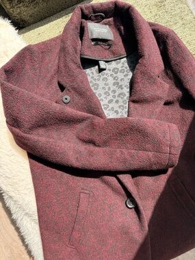 Scotch & Soda Burgundy Wool-Blend Coat with Leopard Lining